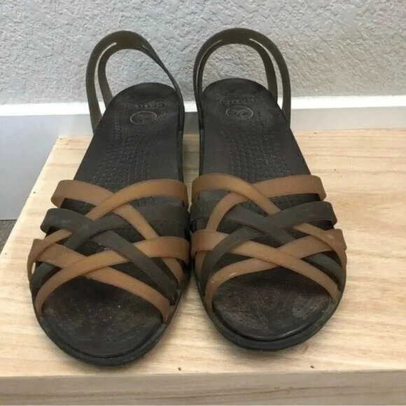 Crocs Haurache Brown Braided Open Toe Wedge Sandals 9 - Picture 4 of 5